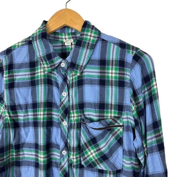 Aerie Plaid‎ Flannel Shirt Women's Small Button Front Blue Green Soft - Picture 7 of 11